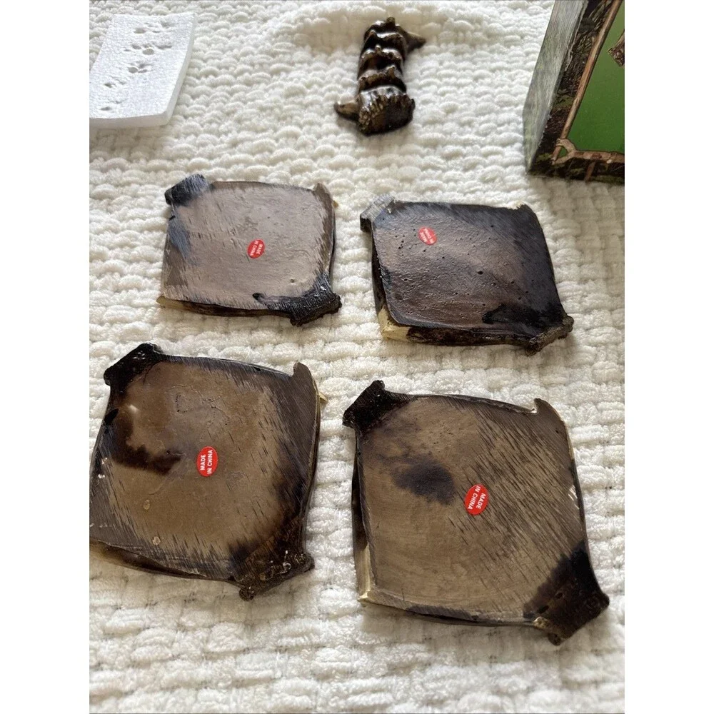 vintage picture-etched wildlife coaster set Bear,Eagle,Deer,Wolf New